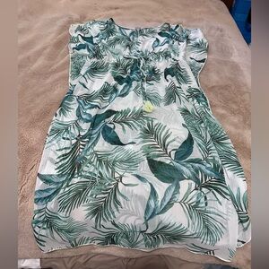 Kona Sol Palm Leaf Swim Coverup Pattern Dress M